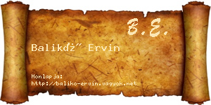 Balikó Ervin névjegykártya