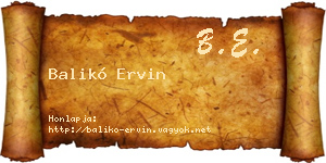 Balikó Ervin névjegykártya